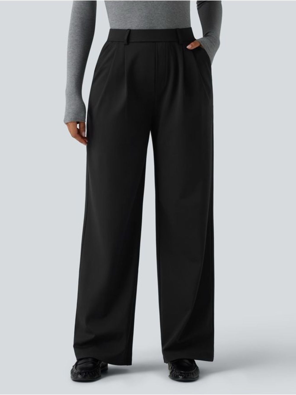 HALARA Black Wide-Leg High-Rise Trousers, Sz S
